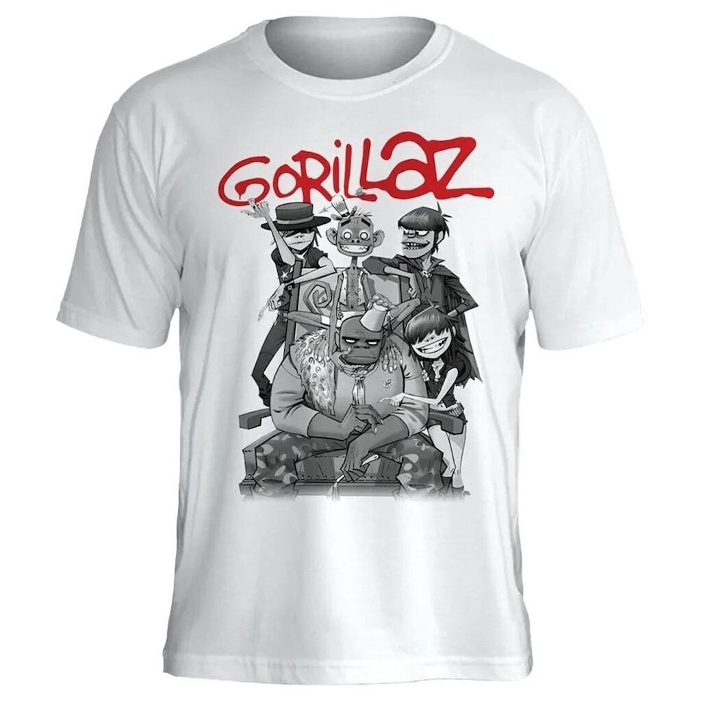 Camiseta de Banda Gorillaz Stamp em Algodão Manga Curta
