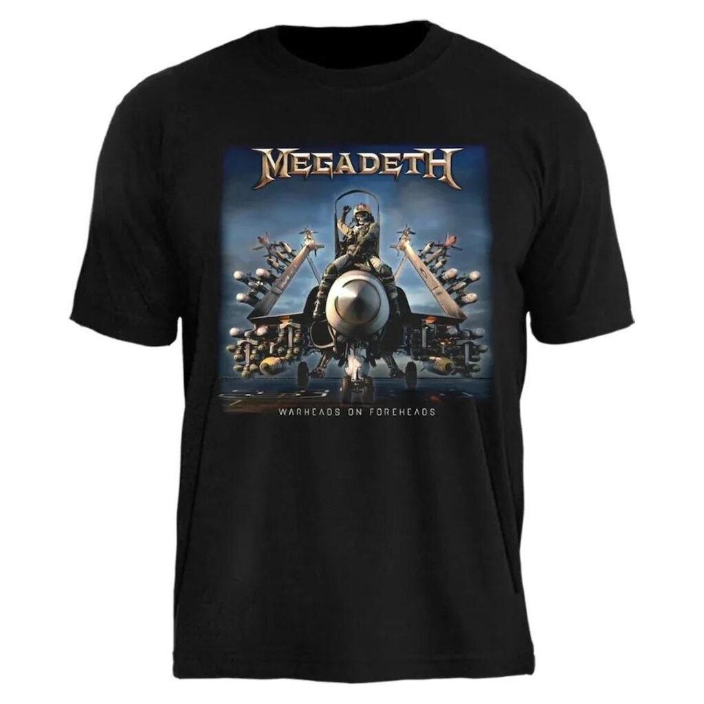 Camiseta de Banda Megadeth Stamp em Algodão Manga Curta Gola Redonda