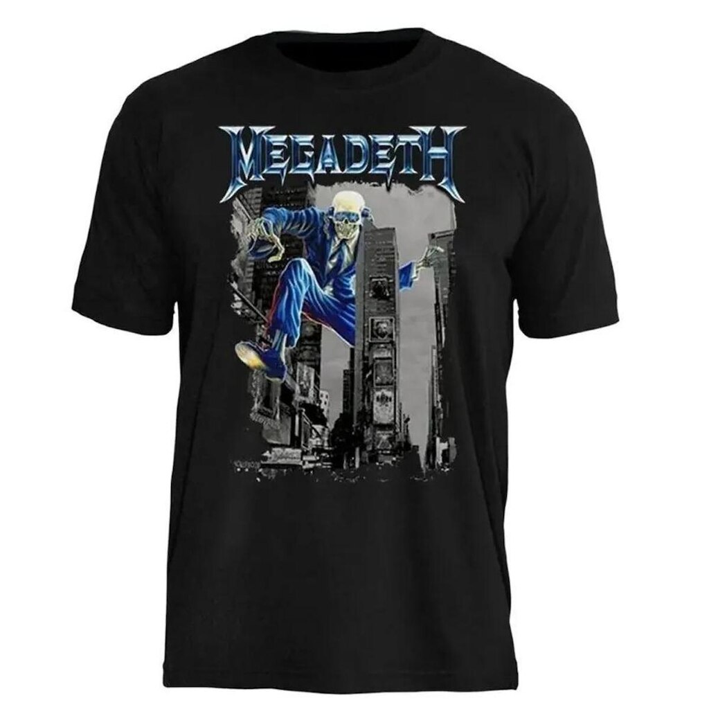 Camiseta de Banda Megadeth Stamp em Algodão Manga Curta Gola Redonda