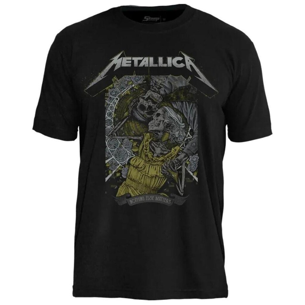 Camiseta de Banda Metallica em Algodão Manga Curta Gola Redonda