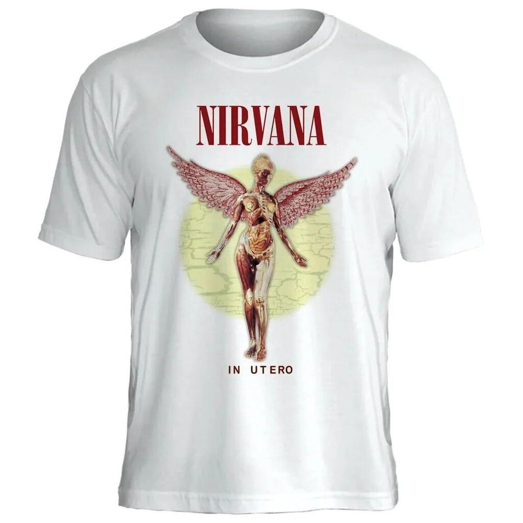 Camiseta de Banda Nirvana em Algodão Manga Curta Gola Redonda