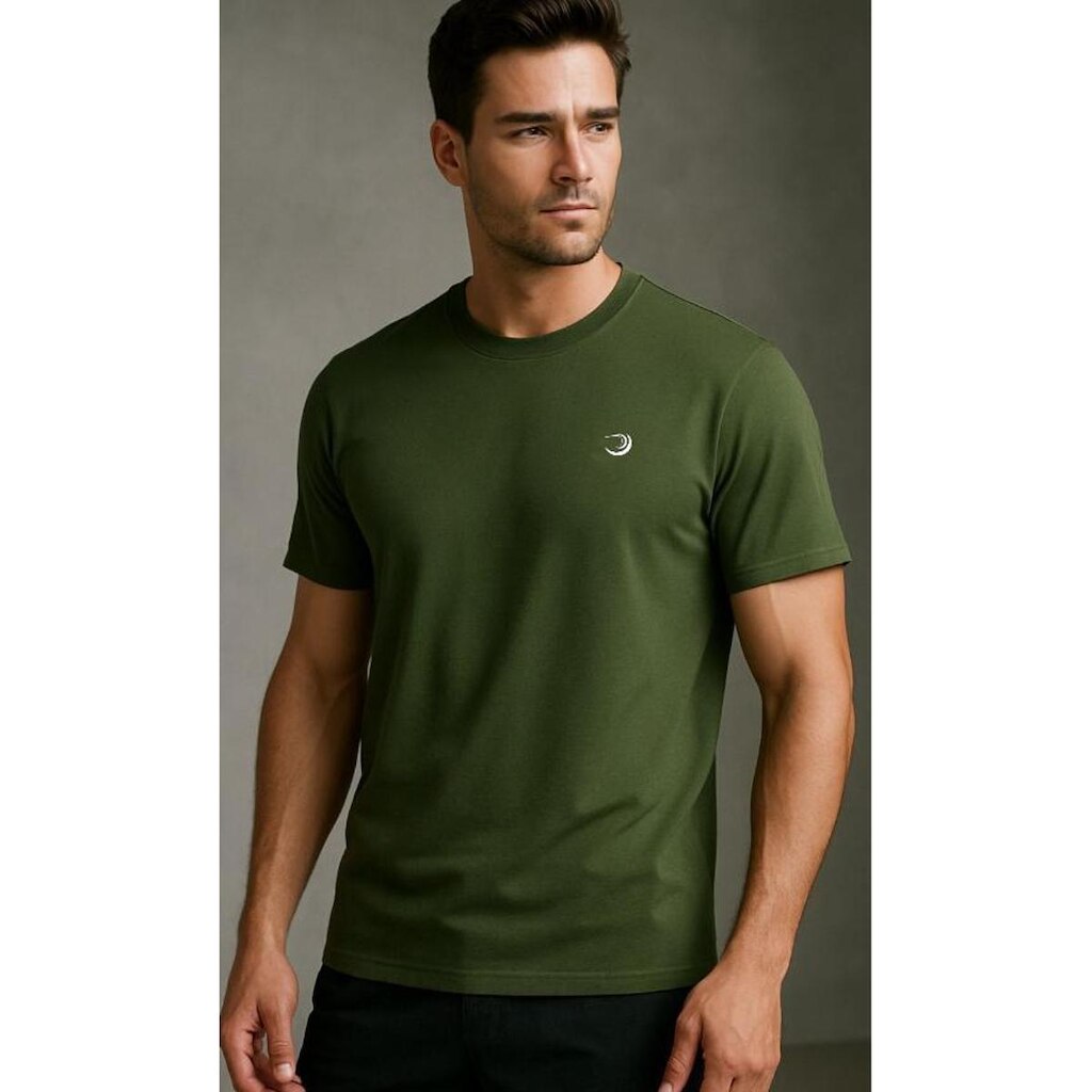 Camiseta de Passeio Verde Militar 100% algodão - Eco sustentável