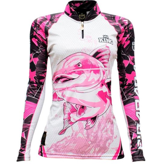 Camiseta De Pesca Sublimada King Brasil Manga Longa - Branco+Rosa Menor preço em Camiseta De Pesca Sublimada King Brasil Manga Longa - Branco+Rosa