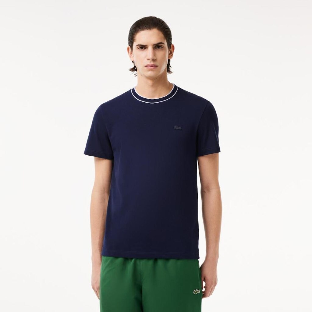 Camiseta de Piqué com Gola Listrada em Stretch
