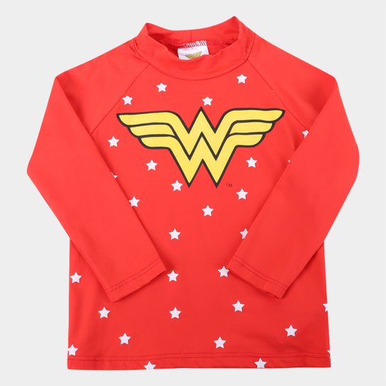 Camiseta De Praia Infantil Marlan Manga Longa Mulher Maravilha UV 50+ Feminina - Vermelho Menor preço em Camiseta De Praia Infantil Marlan Manga Longa Mulher Maravilha UV 50+ Feminina - Vermelho