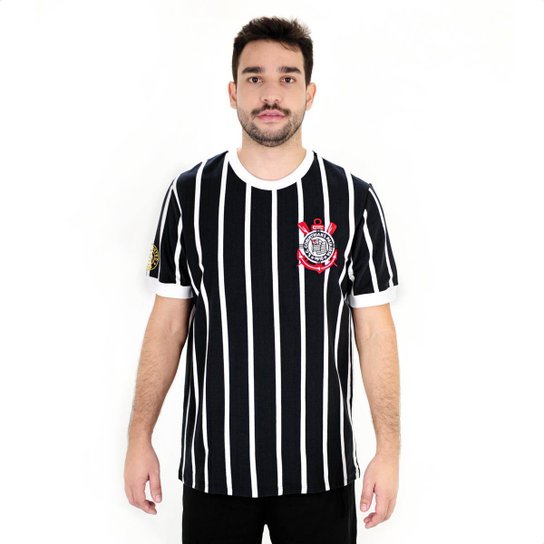 Camiseta de Time Coimbra Corinthians Retrô Listrado Preto - Masculino