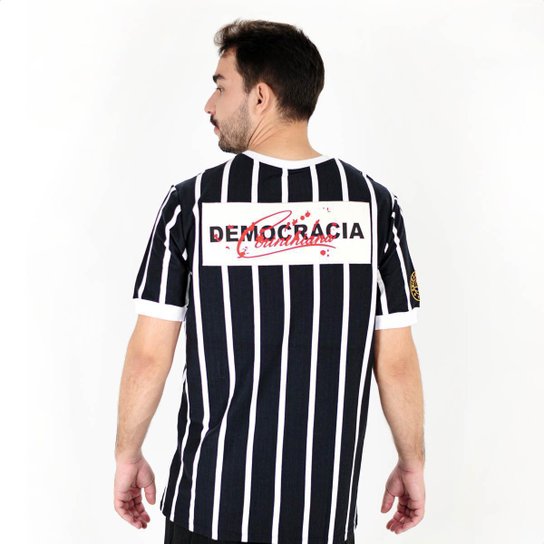 Camiseta de Time Coimbra Corinthians Retrô Listrado Preto - Masculino