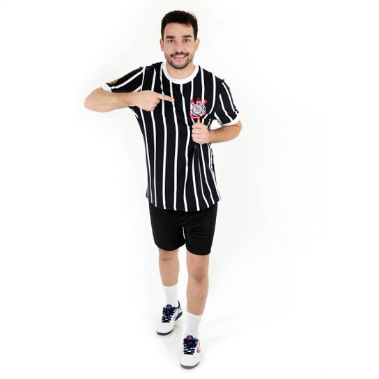 Camiseta de Time Coimbra Corinthians Retrô Listrado Preto - Masculino