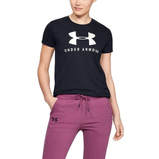 Camiseta de Treino Feminina Under Armour Graphic Sportstyle Classic - Preto+Branco Menor preço em Camiseta de Treino Feminina Under Armour Graphic Sportstyle Classic - Preto+Branco