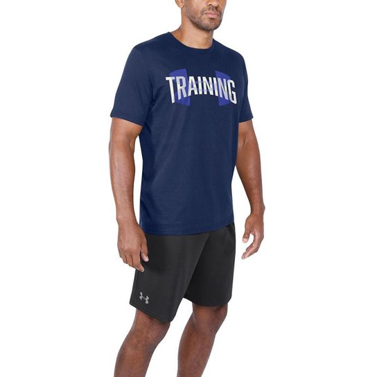 Camiseta de Treino Masculina Under Armour Training Overlay SS - Azul Menor preço em Camiseta de Treino Masculina Under Armour Training Overlay SS - Azul