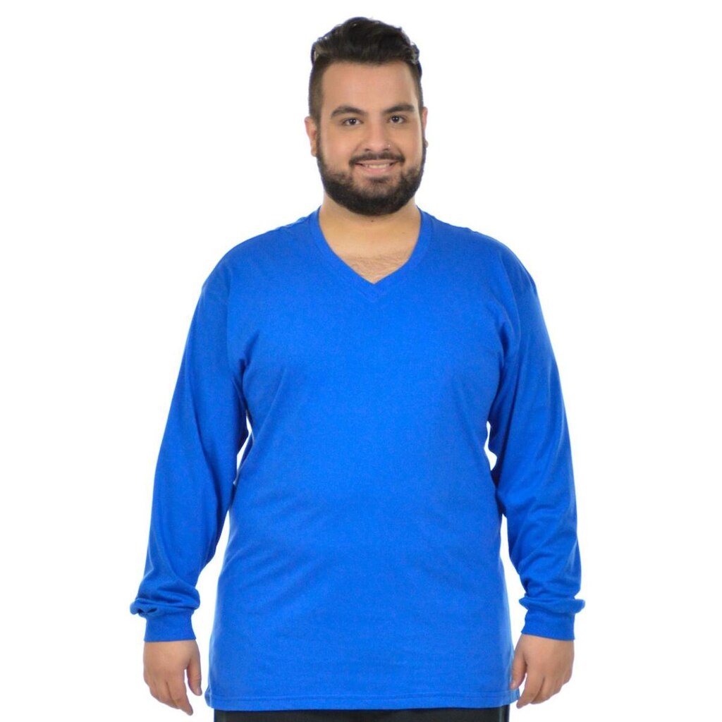 Camiseta decote v manga longa plus size fenomenal Preto 56