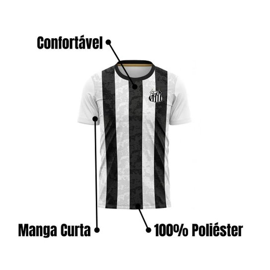 Camiseta do Santos Personalizada Preto+Branca S/N Masculina - Branco Menor preço em Camiseta do Santos Personalizada Preto+Branca S/N Masculina - Branco