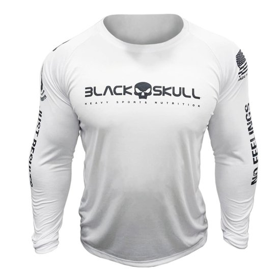 CAMISETA DRY FIT BLACK SKULL MANGA LONGA - Branco Menor preço em CAMISETA DRY FIT BLACK SKULL MANGA LONGA - Branco