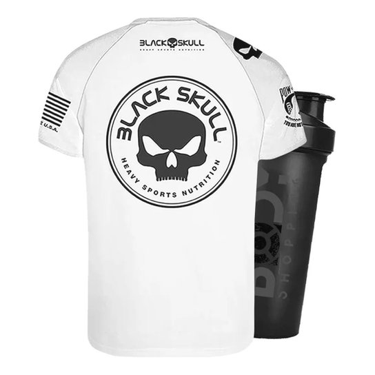 CAMISETA DRY FIT PADRÃO BRANCO EXG + SHAKER - BLACK SKULL Menor preço em CAMISETA DRY FIT PADRÃO BRANCO EXG + SHAKER - BLACK SKULL