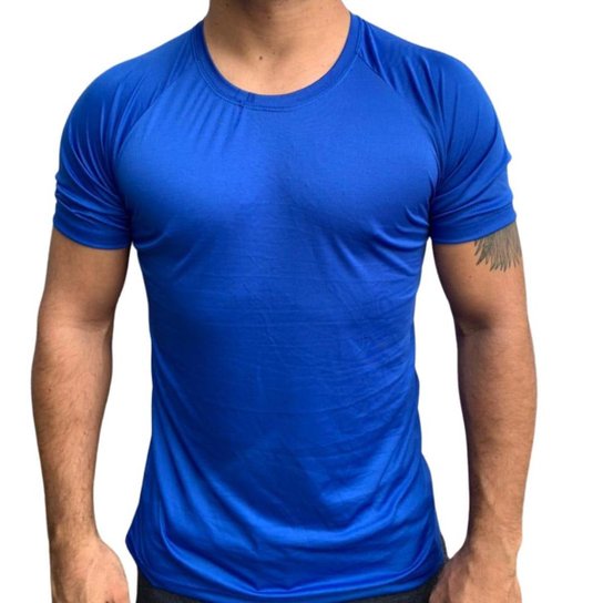 Camiseta Dry Fit Treino Masculina Academia 100% Poliéster - Azul Royal Menor preço em Camiseta Dry Fit Treino Masculina Academia 100% Poliéster - Azul Royal