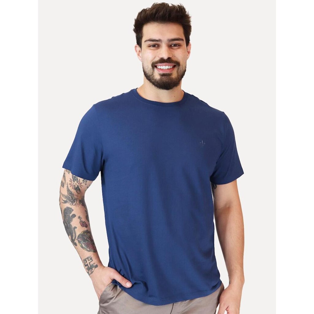 Camiseta Dudalina Masculina Essentials Modal Logo Azul Escuro