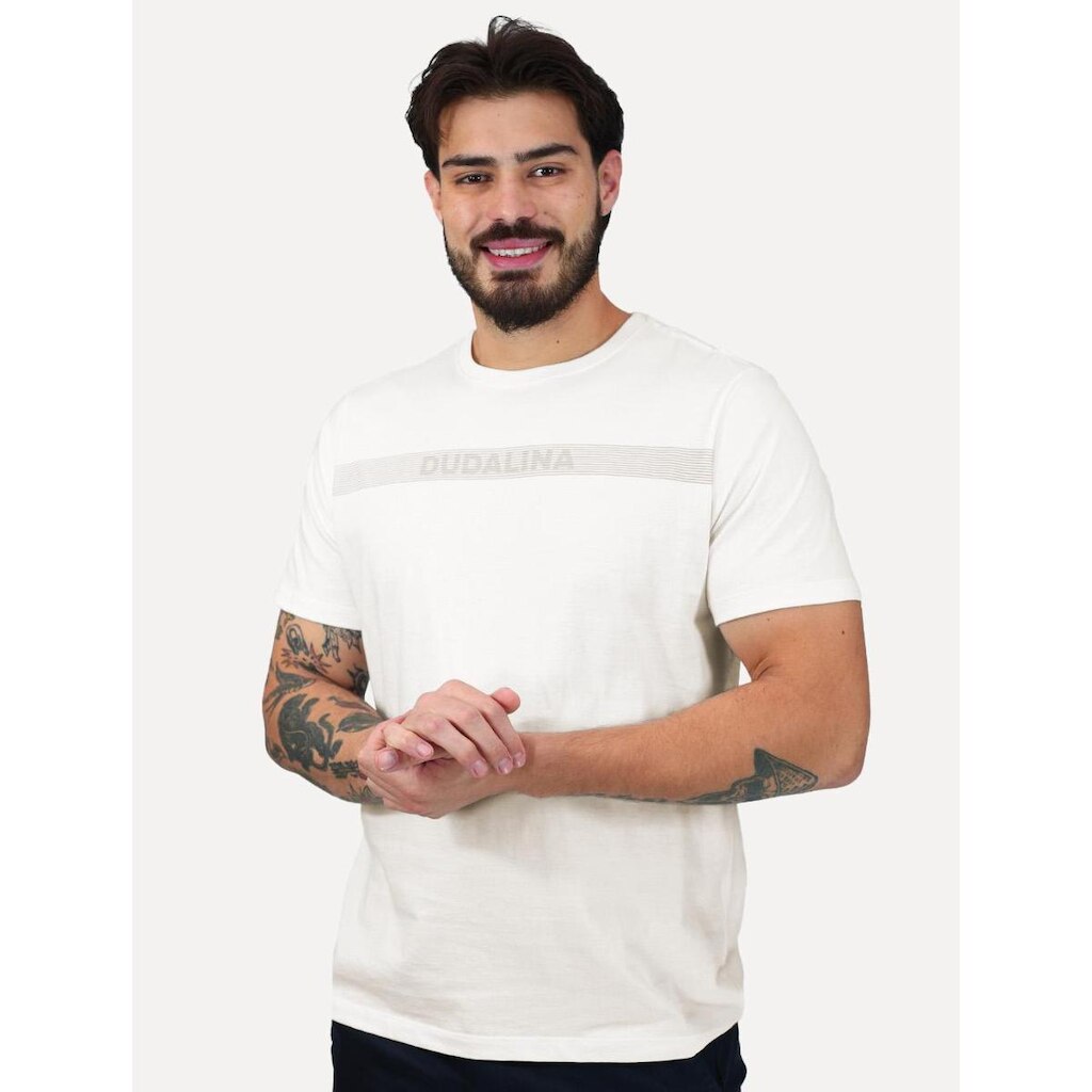 Camiseta Dudalina Masculina Essentials Stripe Center Off White