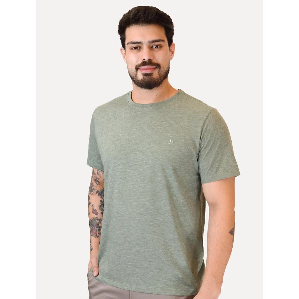 Camiseta Dudalina Masculina Mini Stripes Verde Médio