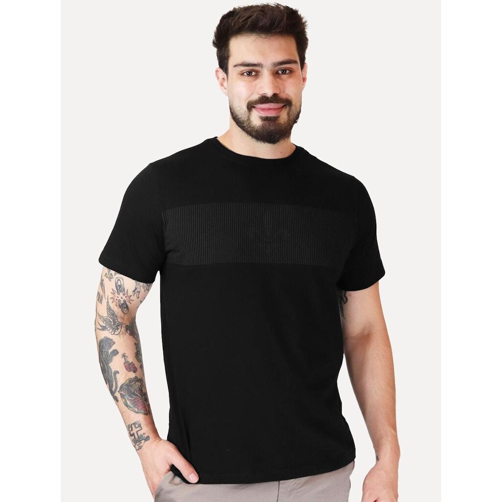 Camiseta Dudalina Masculina Regular Silk Grey Threads Preta