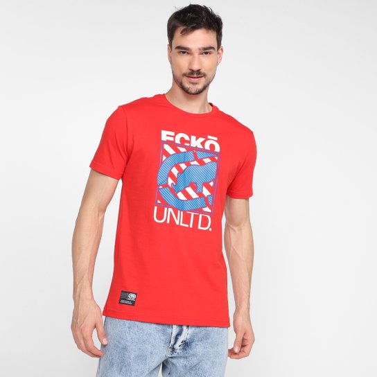 Camiseta Ecko Block Logo Masculina - Vermelho Menor preço em Camiseta Ecko Block Logo Masculina - Vermelho