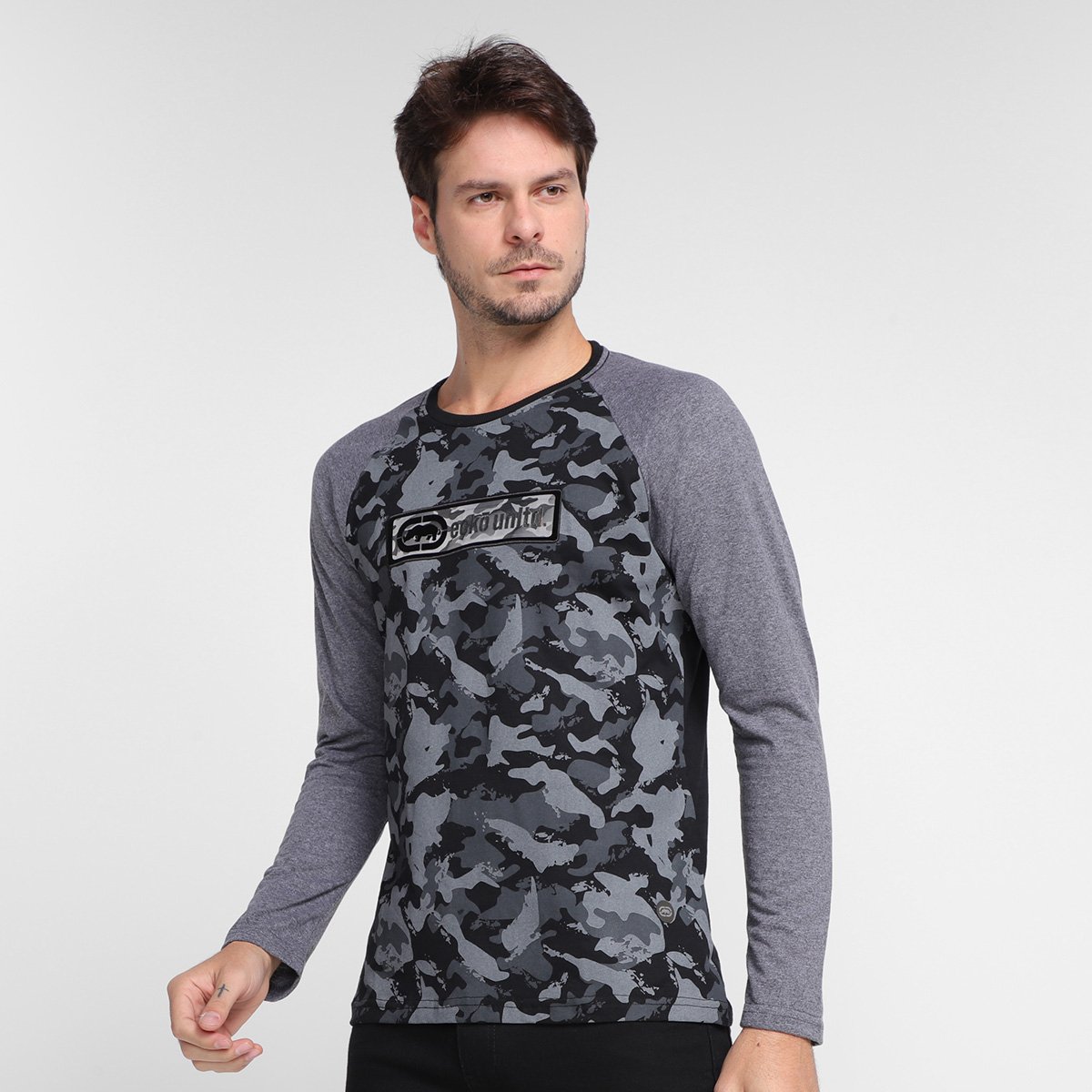 camiseta ecko logo camo manga longa masculina
