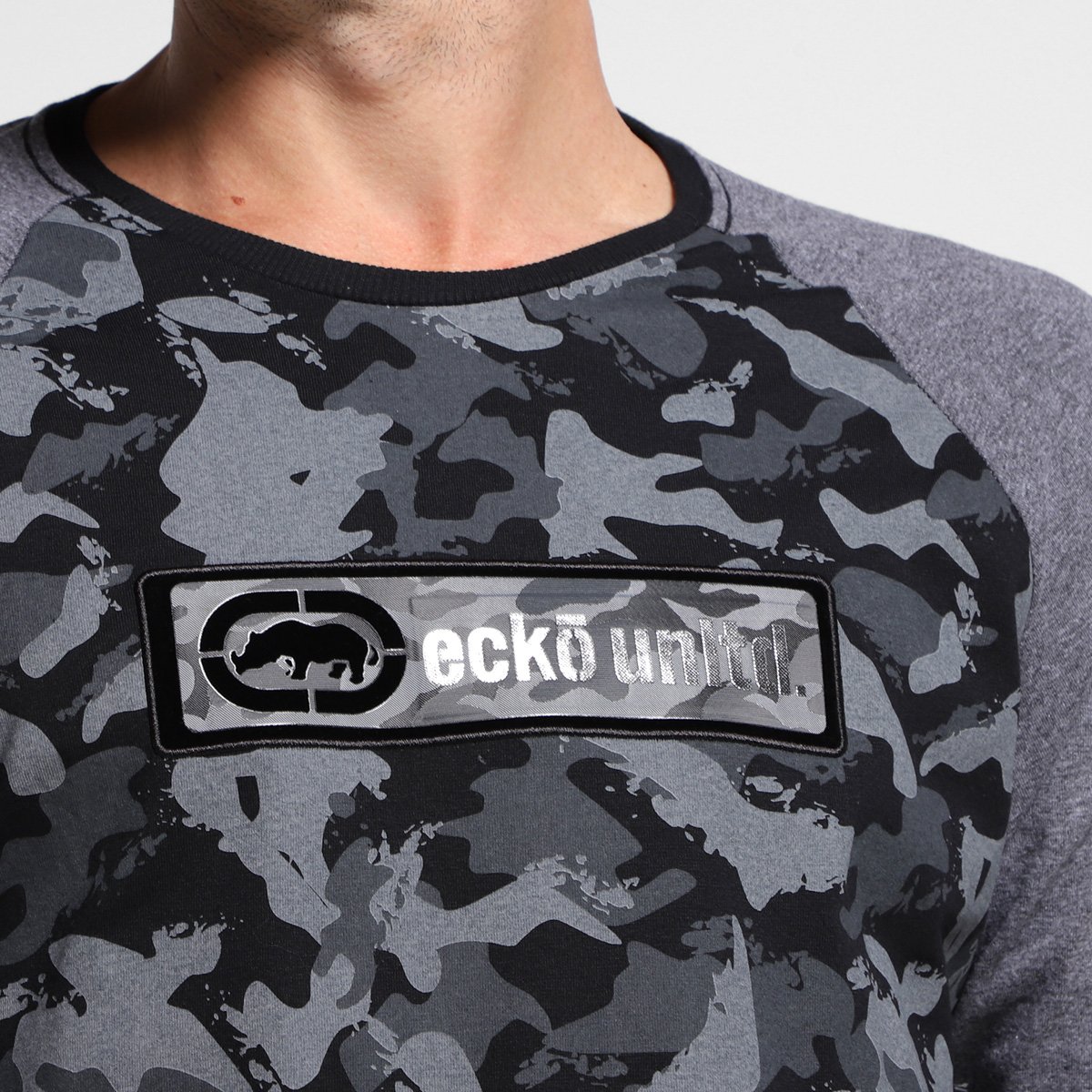 camiseta ecko logo camo manga longa masculina