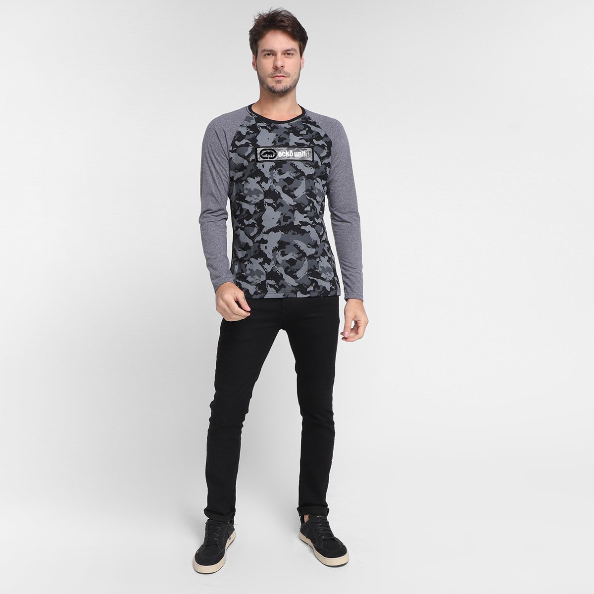 camiseta ecko logo camo manga longa masculina