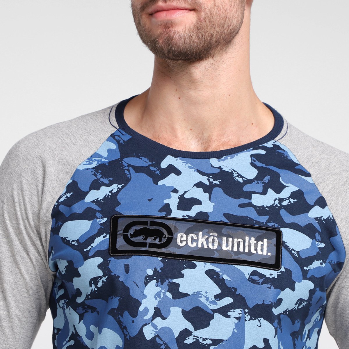 camiseta ecko logo camo manga longa masculina