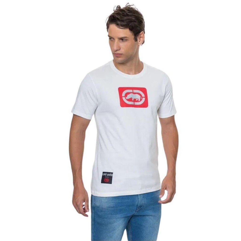 Camiseta Ecko Casual Preta Logo Prateada Malha Algodão