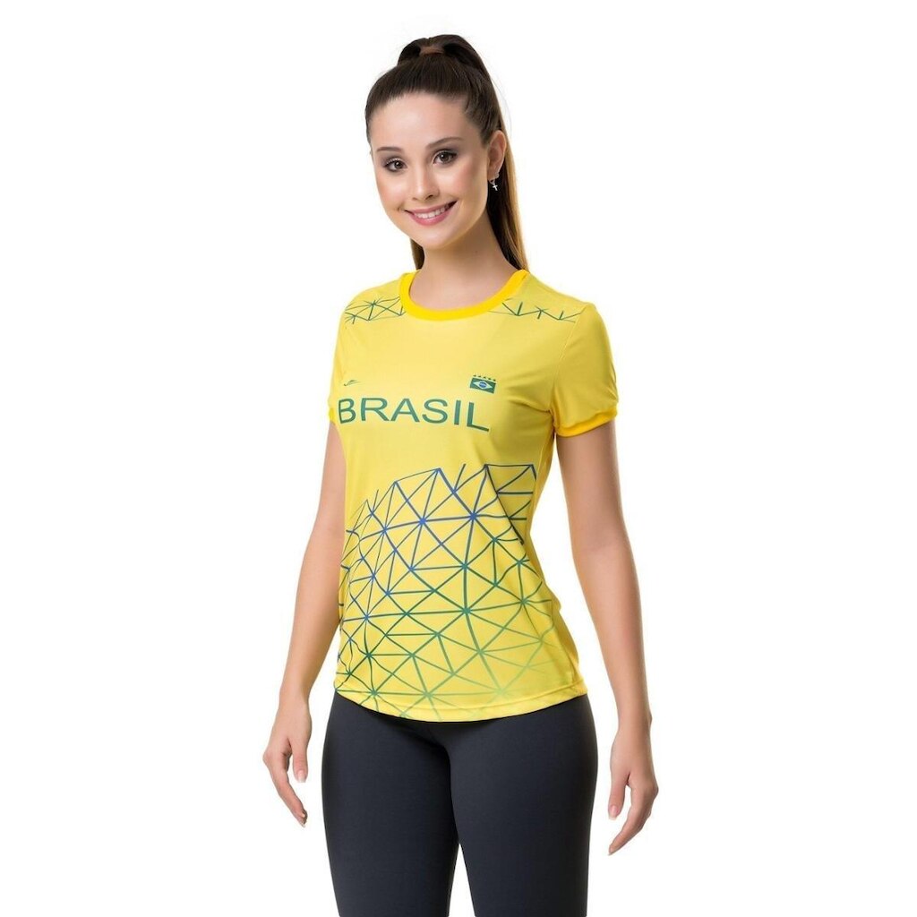 Camiseta Elite Brasil Letter Feminina - Amarelo e Verde