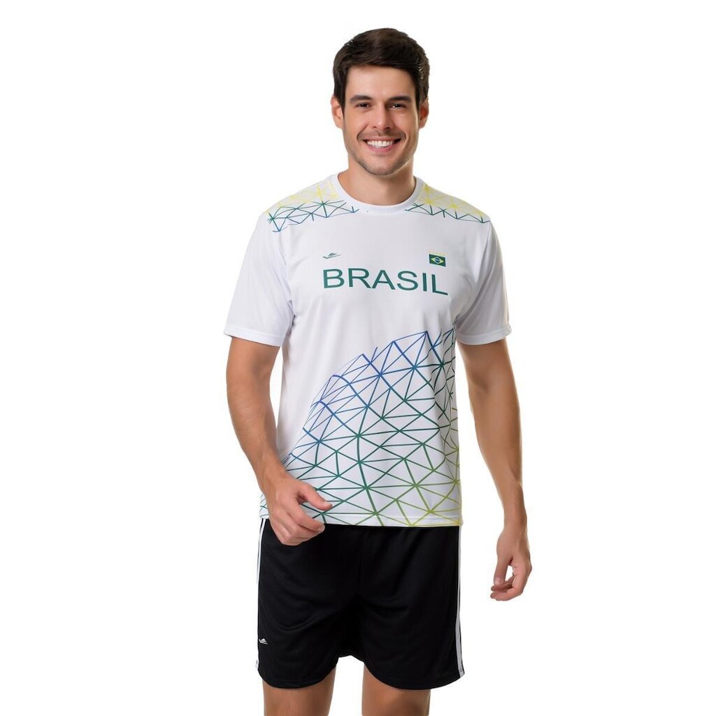 Camiseta Elite Brasil Letter Masculino - Branco e Verde