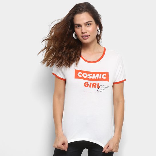 Camiseta Ellus Cosmic Girl Retrô Feminina - Off White+Vermelho