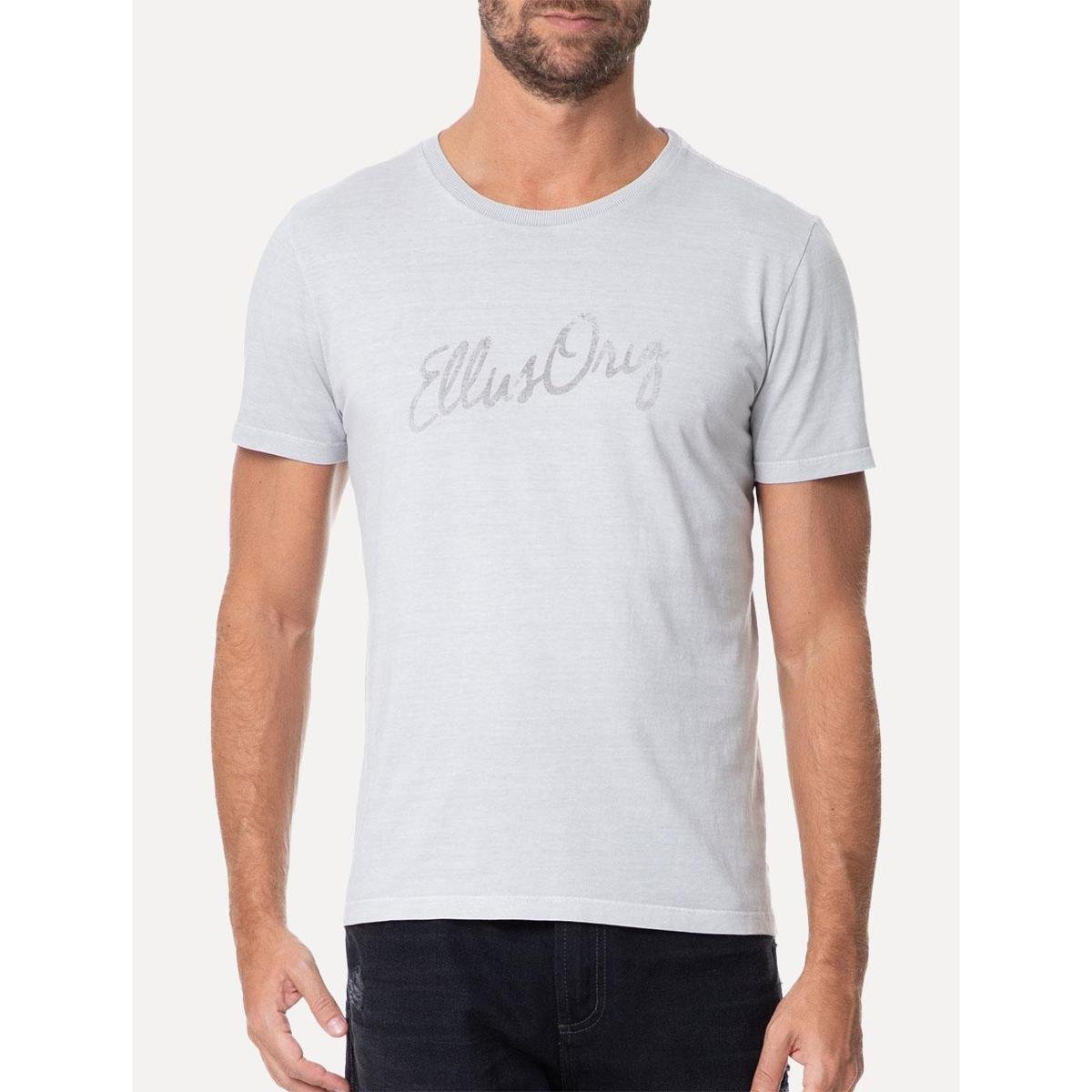 Camiseta Ellus Masculina Cotton Washed Origin. Script Cinza