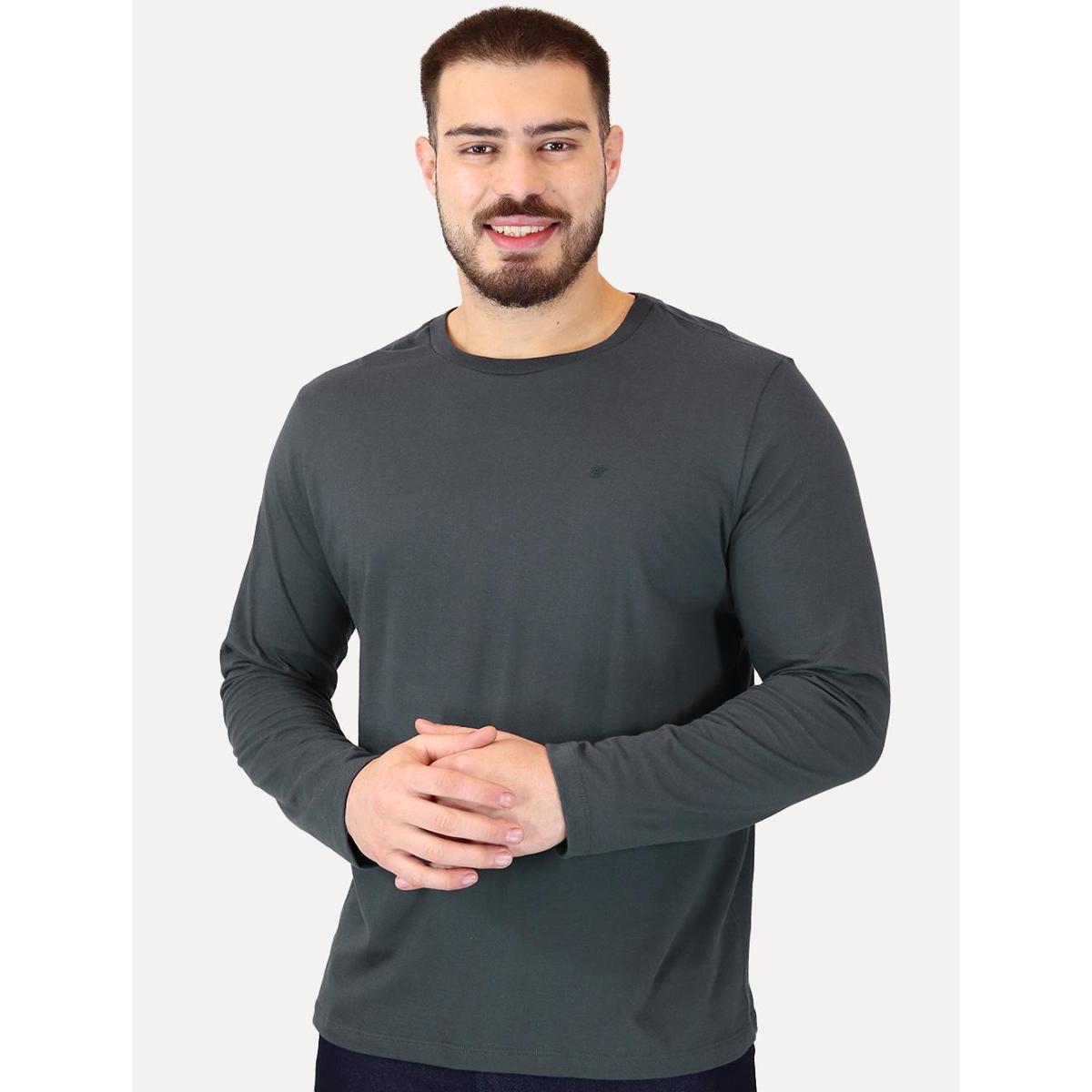 Camiseta Ellus Masculina Manga Longa Cotton Fine Classic Midnight Blue Marinho