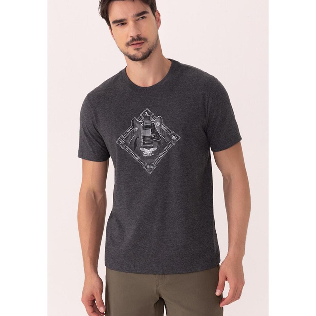 Camiseta Em Malha Mesclada Com Estampa Localizada
