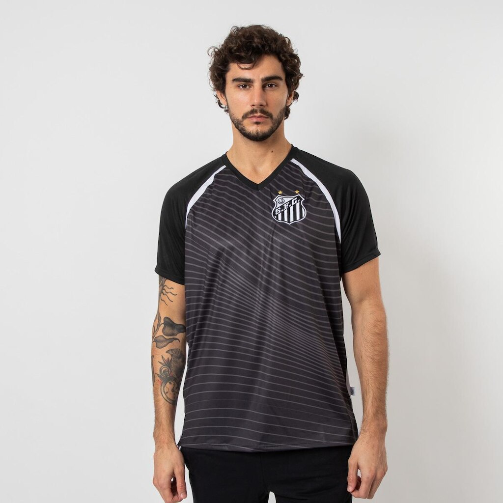 Camiseta Esportiva Santos Mangas Raglan Full Print Ondas