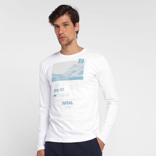 Camiseta Fatal Manga Longa Surf Masculina - Off White Menor preço em Camiseta Fatal Manga Longa Surf Masculina - Off White