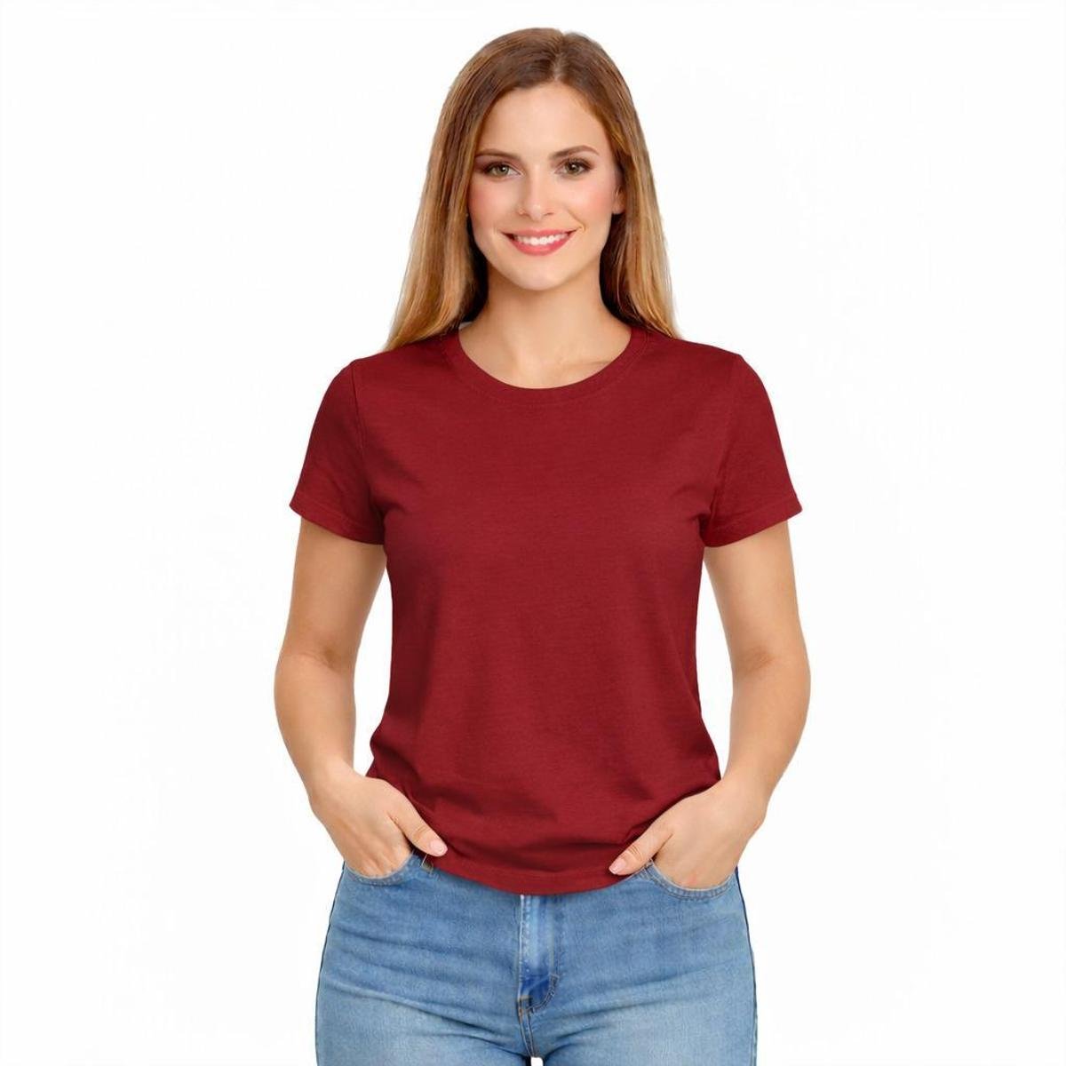 Camiseta Feminina Algodão Básica Casual Confortável Dia a Dia