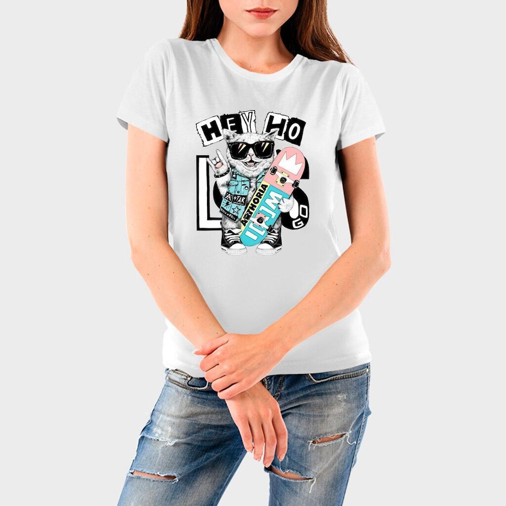 Camiseta Feminina Algodão Cat Premium
