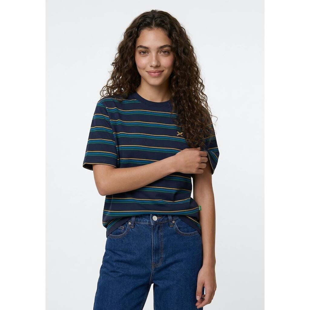 Camiseta Feminina Listrada Com Bordado Drop Brasil
