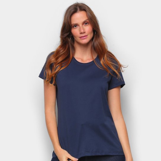 Camiseta Feminina Malwee Baby Look Manga Curta - Marinho Menor preço em Camiseta Feminina Malwee Baby Look Manga Curta - Marinho