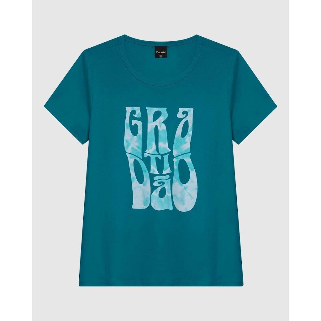 Camiseta Feminina Manga Curta Estampa Frontal Em Malha Algodão