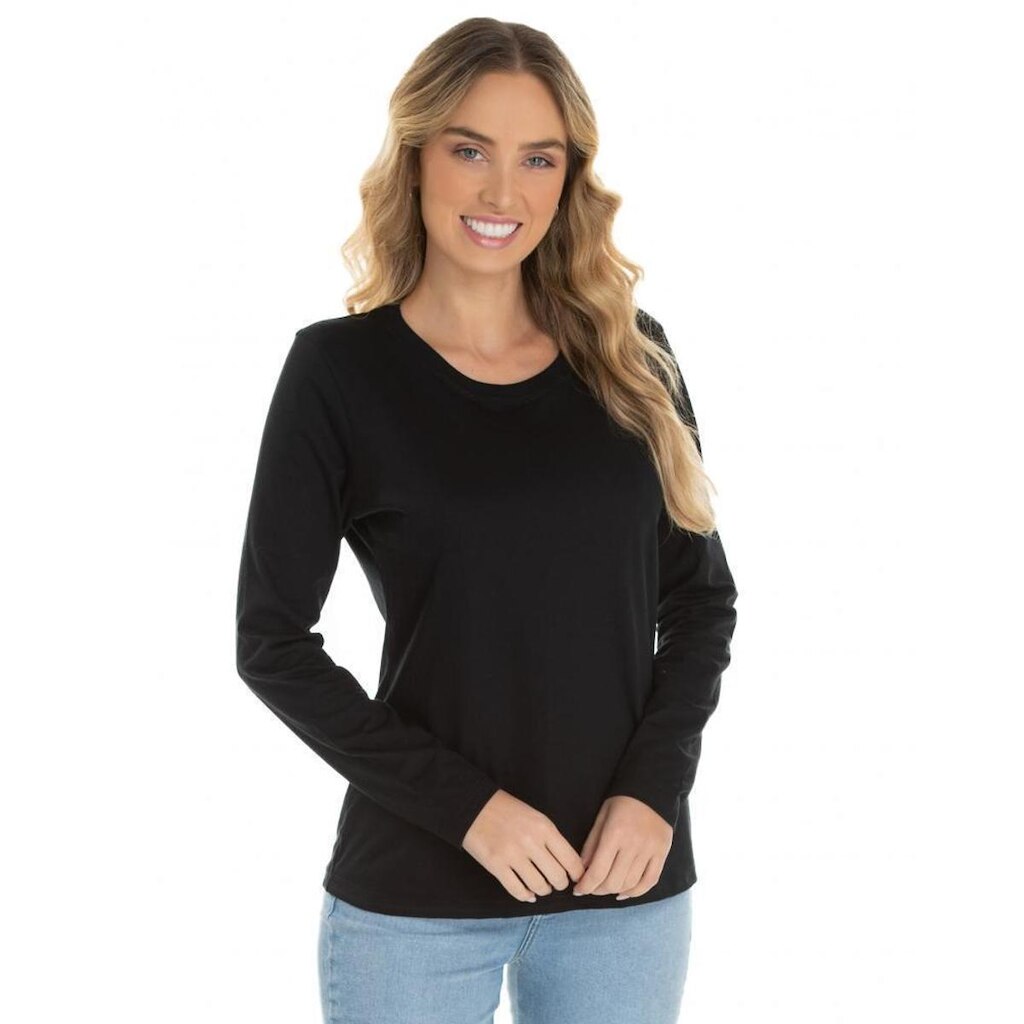 Camiseta Feminina Manga Longa de Algodão Premium Lisa