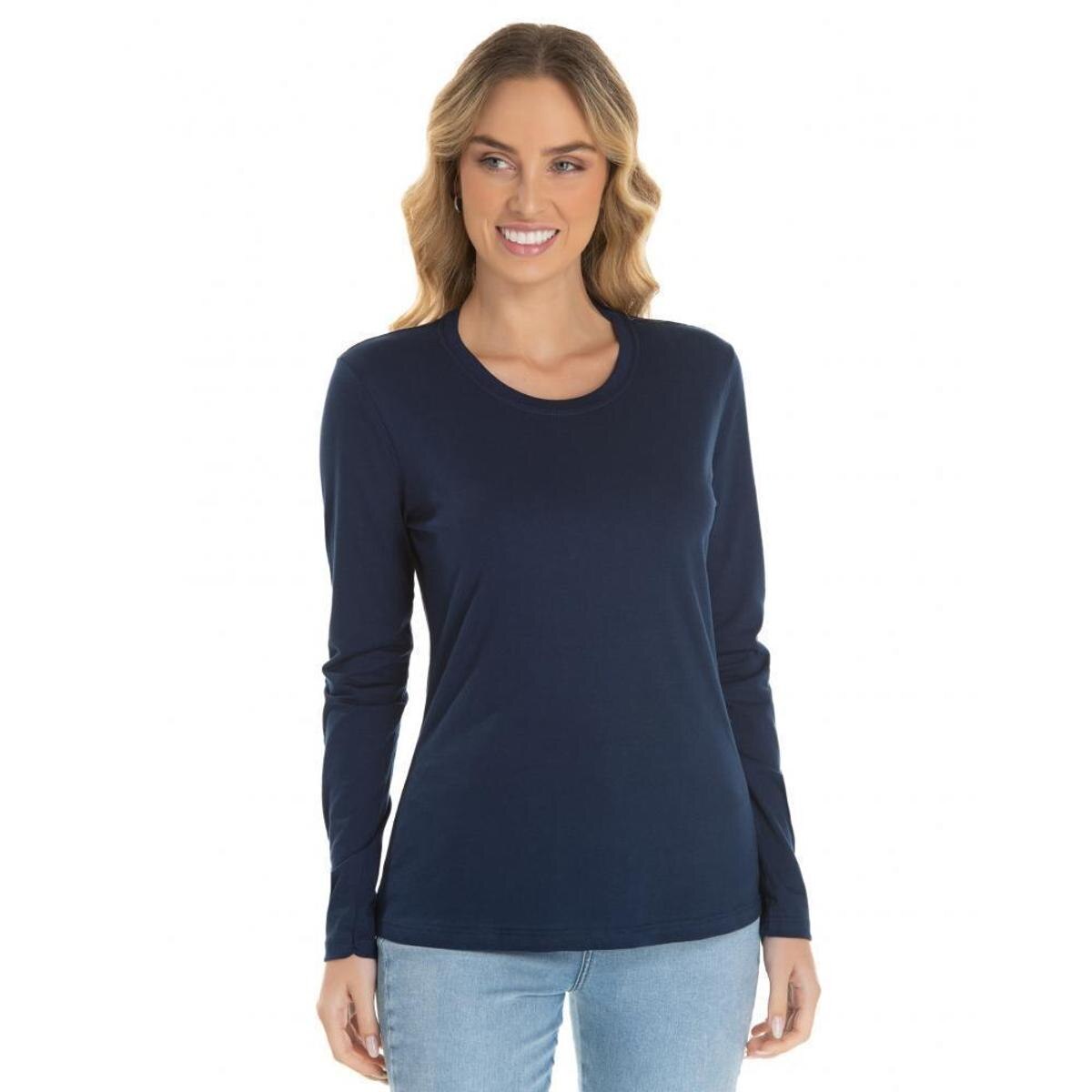 Camiseta Feminina Manga Longa de Algodão Premium Lisa Menor preço em Camiseta Feminina Manga Longa de Algodão Premium Lisa