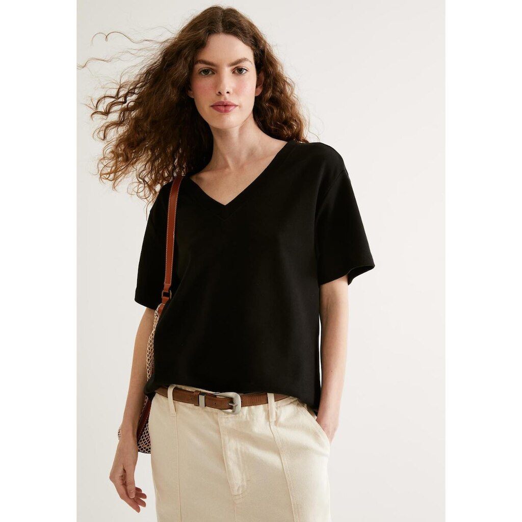Camiseta Feminina Oversized Decote V Em Malha Interlock