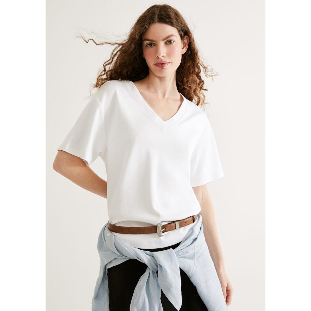Camiseta Feminina Oversized Decote V Em Malha Interlock