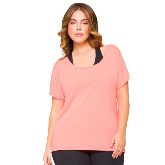 Camiseta Feminina Plus Size Dry Fit Salmão - Salmão Menor preço em Camiseta Feminina Plus Size Dry Fit Salmão - Salmão