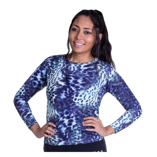Camiseta Feminina Proteção UV Animal Print - Azul+Branco