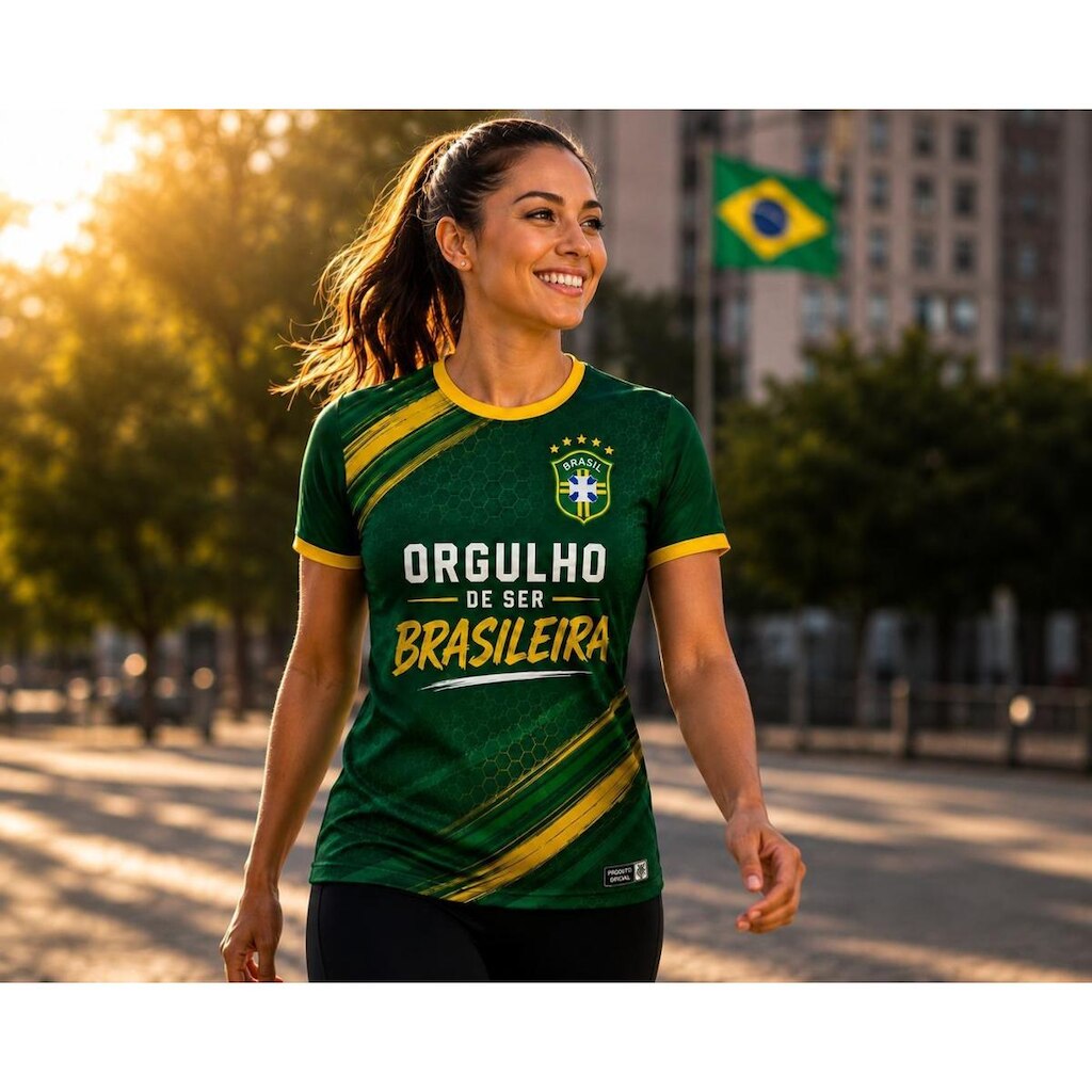 Camiseta Feminina T Shirt Basil Comemorativa Orgulho de ser Brasileiro
