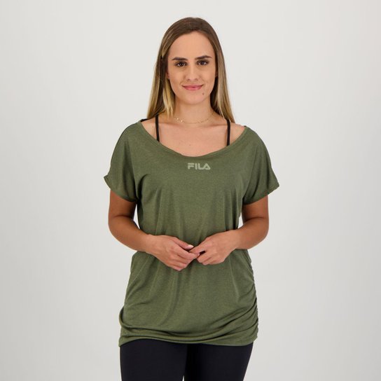 Camiseta Fila Drapped II Feminina Verde Oliva Mescla - Verde Menor preço em Camiseta Fila Drapped II Feminina Verde Oliva Mescla - Verde
